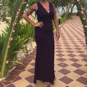 Purple formal dress with scalloped neckline